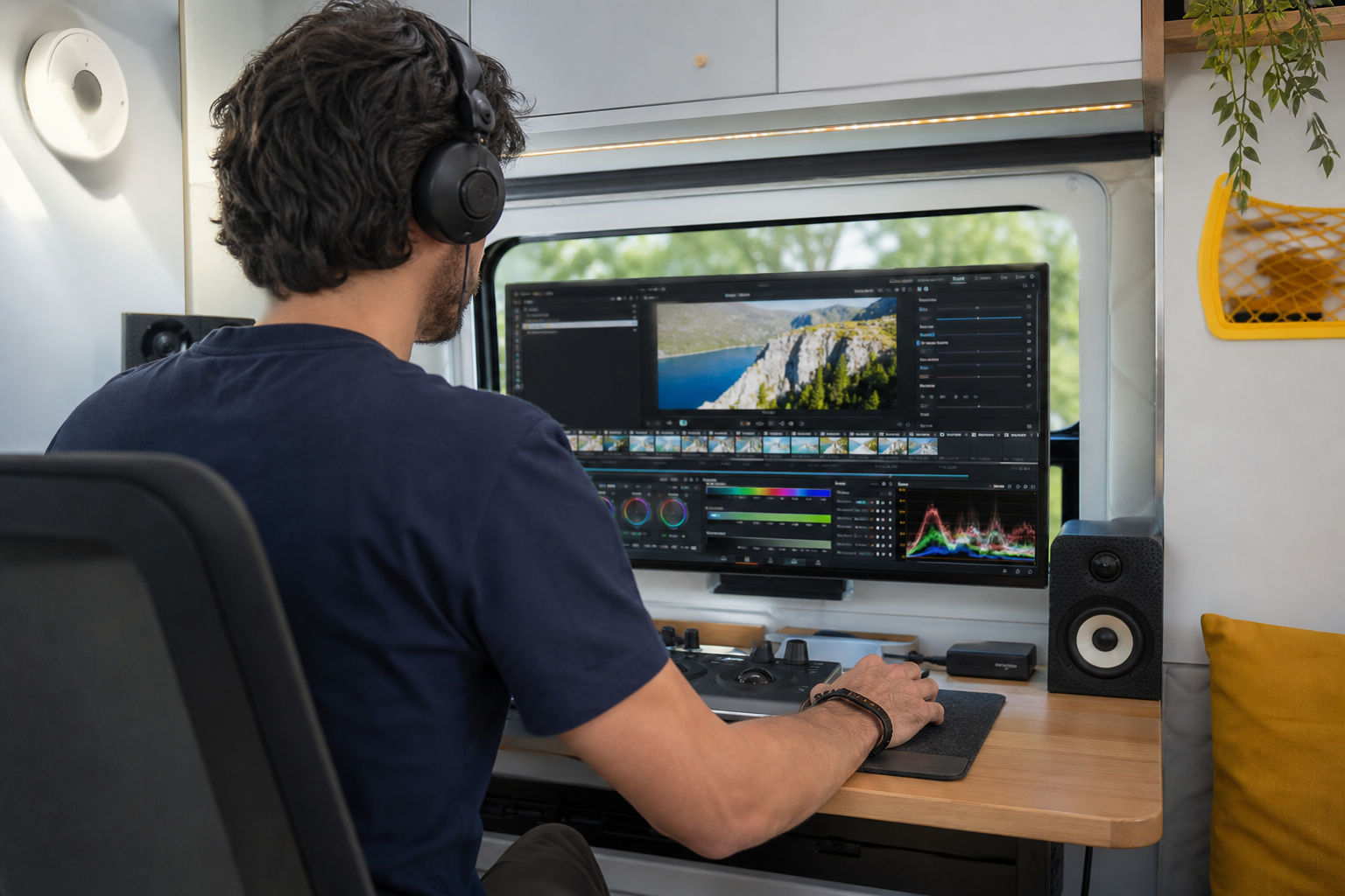Salle de montage et d'étalonnage vidéo avec moniteurs de contrôle colorimétrique